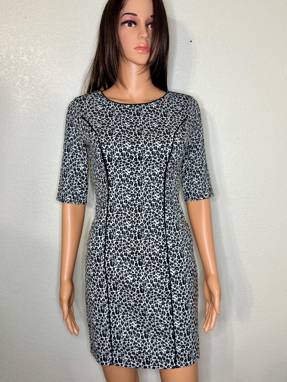 Banana Republic Black and White Leopard-Print Mini Dress